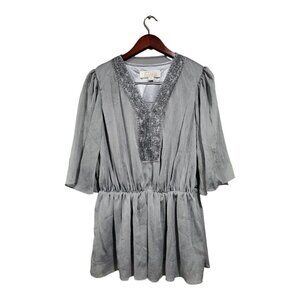 American Glamour by Badgley Mischka Womens Shimmer V-Neck Beaded Blouse …